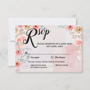 Cartons Réponse Mariage floral rose chic