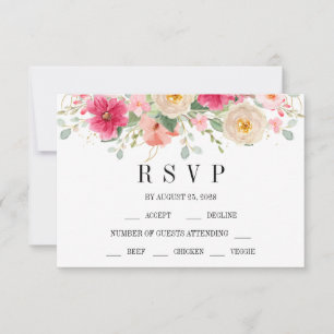 Cartons Réponse Mariage Floral Rose Clair Aquarelle Moderne