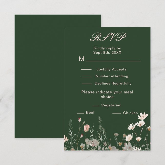 Cartons Réponse Mariage Floral Rose Pâle Printemps Fleur Sauvage (Devant / Derrière)