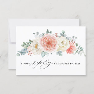 Cartons Réponse Mariage Floral Rose Pêche Pastel de la Saint-Jean