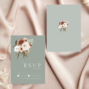 Cartons Réponse Mariage floral rustique de Pêche verte de Sage
