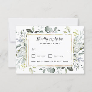 Cartons Réponse Mariage Floral Rustique Élégant Bleu Poussiéreux e