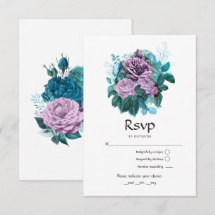 Cartons Réponse Mariage floral turquoise et lavande