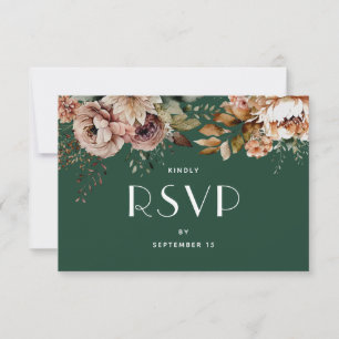 Cartons Réponse Mariage Floral Vert Forêt Sombre Botanique