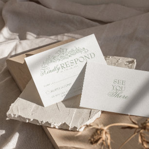 Cartons Réponse Mariage Floral Vert Sauge Vintage Argent Ancien