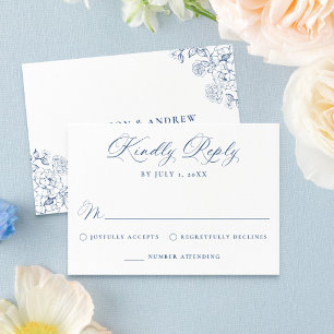 Cartons Réponse Mariage Floral Victorien Bleu Français Élégant
