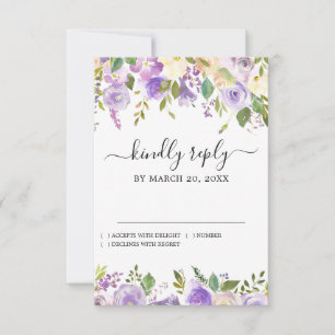 Cartons Réponse Mariage floral violet rustique