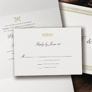 Cartons Réponse Mariage Formel Moderne Classique Or Lys Ivoire