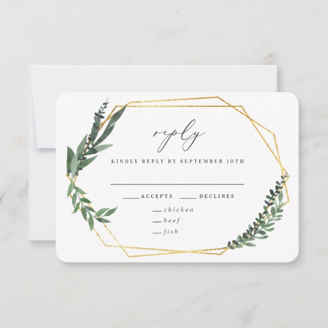 Cartons Réponse mariage géométrique aquarelle dorée verdure (Devant)