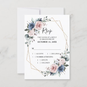 Cartons Réponse Mariage géométrique bleu mauve eucalyptus poussiér