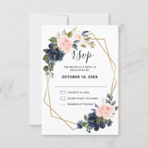 Cartons Réponse Mariage géométrique bleu rose pâle de la marine ru