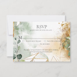Cartons Réponse Mariage géométrique botanique vert doré moderne RS