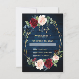 Cartons Réponse Mariage géométrique de la marine Blue Blush Burgun