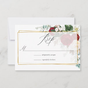 Cartons Réponse Mariage géométrique floral rouge et blanc de Bourg