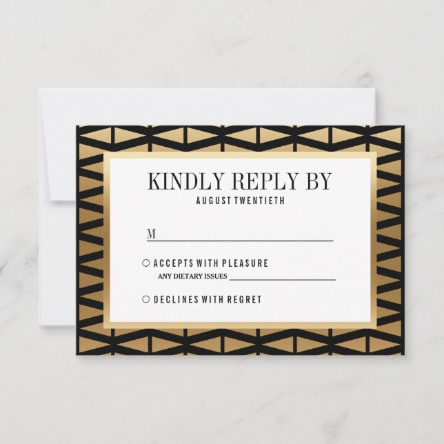 Cartons Réponse Mariage | Géométrique moderne Gold & Black (Devant)