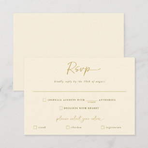 Cartons Réponse Mariage Gold et Crème écriture moderne Répondre
