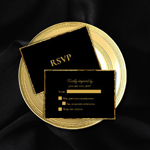 Cartons Réponse Mariage Gold Luxe Black Luxe Simple