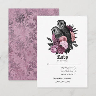 Cartons Réponse Mariage gothique aux hiboux mauves vintage
