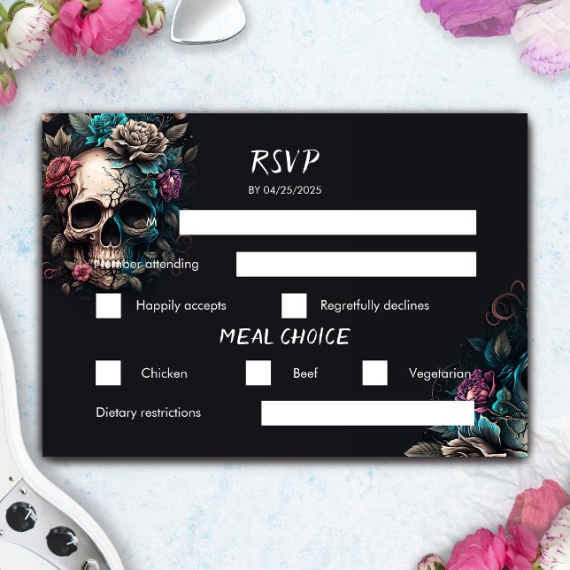 Cartons Réponse Mariage gothique du tatouage au crâne (Skull Rock and Roll Wedding Save the Date)