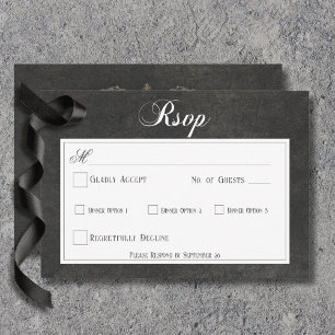 Cartons Réponse Mariage gothique noir et blanc crânes et cœur dîne