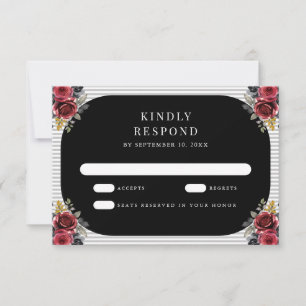 Cartons Réponse Mariage gothique noir Roses rouges Rayures grises