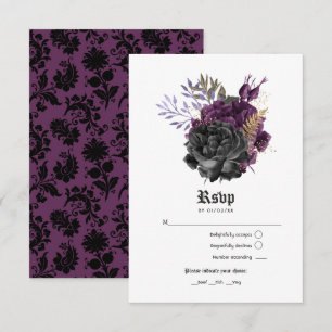 Cartons Réponse Mariage gothique noir violet or