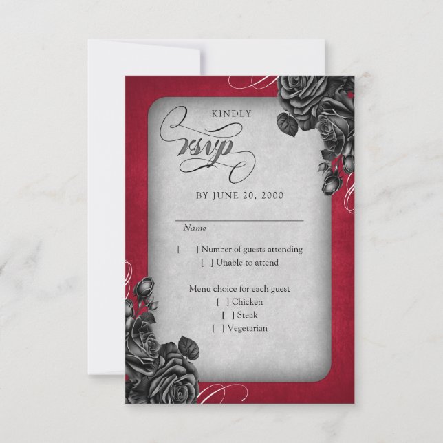 Cartons Réponse Mariage gothique Rose noir rouge (Devant)
