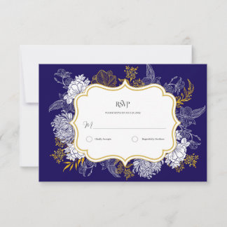 Cartons Réponse Mariage graphique Blue Gold Botany