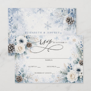 Cartons Réponse Mariage hivernal floral élégant moderne bleu pouss