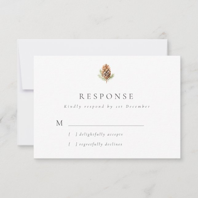 Cartons Réponse Mariage hivernal simple cône de pin (Devant)