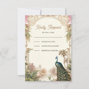 Cartons Réponse Mariage indien élégant vintage paon jardin