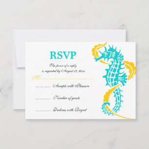 Cartons Réponse Mariage jaune turquoise à l'hippocampe et aux algu