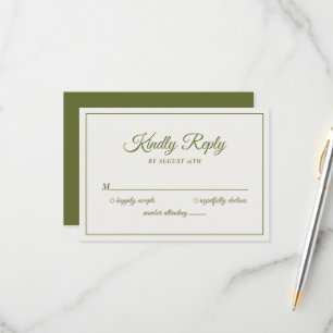 Cartons Réponse Mariage Kindly Répondre Crème Moderne & Vert Olive