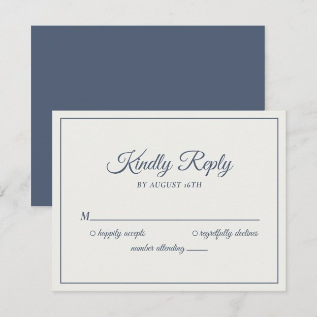 Cartons Réponse Mariage Kindly Répondre Modern Cream & Navy (Devant / Derrière)