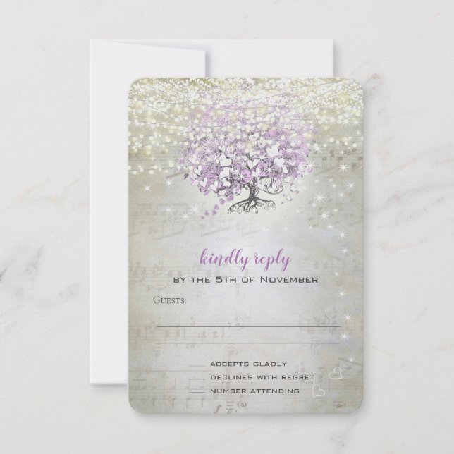 Cartons Réponse Mariage Lavender Fairytale Lumières et étoiles (Devant)