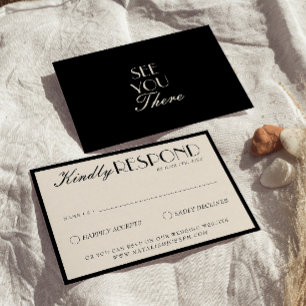 Cartons Réponse Mariage Luxueux Élégant Crème Noir de Luxe