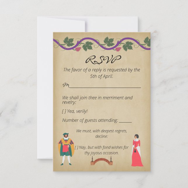 Cartons Réponse Mariage médiéval Faux Parchment Grapevine (Devant)