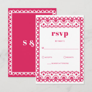 Cartons Réponse Mariage mexicain Fiesta Pink Papel Picado Boho
