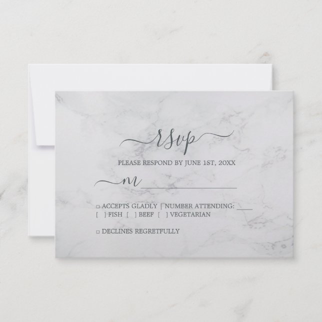 Cartons Réponse Mariage minimal noir noir de script chic (Devant)