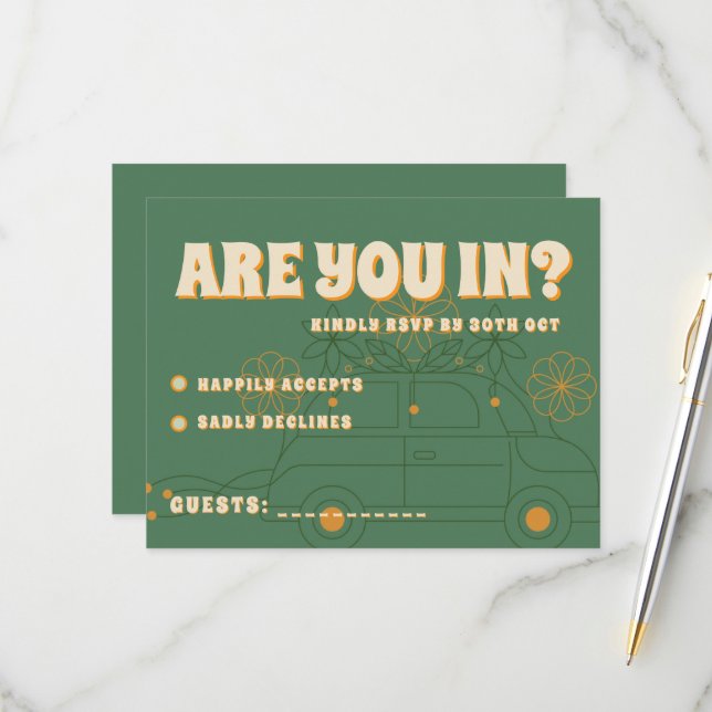 Cartons Réponse Mariage minimal Vosvos vert (Devant/Arrière en situation)