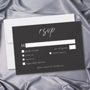 Cartons Réponse Mariage Minimaliste au Charbon Élégant