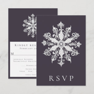 Cartons Réponse Mariage minimaliste de flocon de neige   Plum Purp