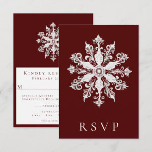 Cartons Réponse Mariage minimaliste de flocon de neige Red