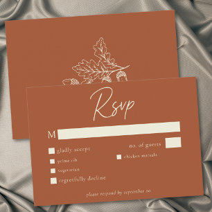 Cartons Réponse Mariage Minimaliste Feuille Gland Terracotta Rouil