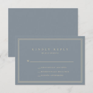 Cartons Réponse Mariage minimaliste moderne Dusty Blue et Gold