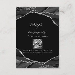 Cartons Réponse Mariage Moderne Agate Noir Argenté