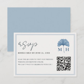 Cartons Réponse Mariage moderne avec QR Code bleu poussiéreux