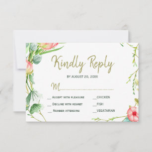 Cartons Réponse Mariage moderne de jardin avec des roses roses pâl