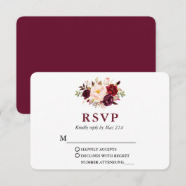 Cartons Réponse Mariage Moderne Élégant Bourgogne Floral
