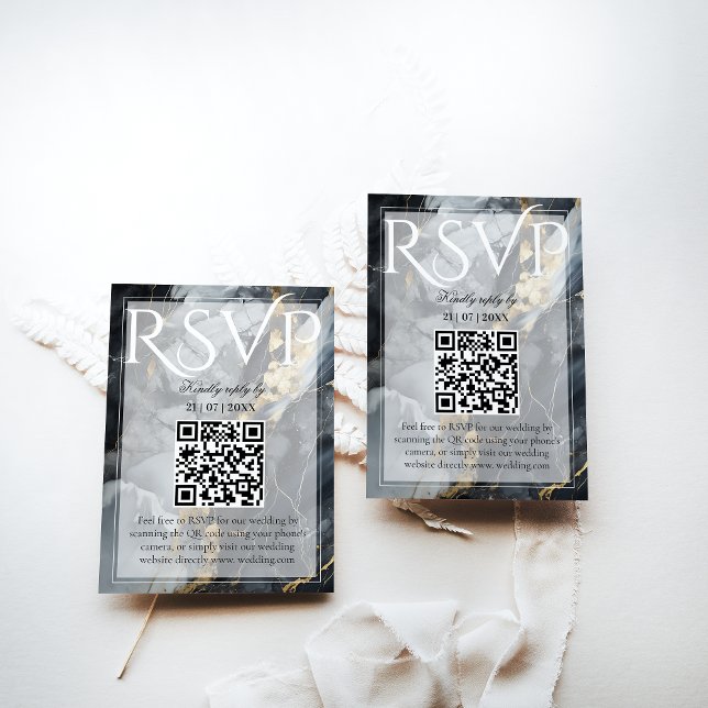 Cartons Réponse Mariage moderne Elegant Noir & Or (Créateur téléchargé)
